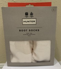 Hunter Women's Cream Original Tall Fleece Welly Boot Socks Size Large fits 8-10