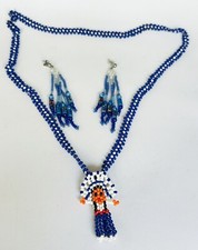 Seed Bead Southwestern Beaded Necklace  Seed Bead Earrings Tassel Set Handmade