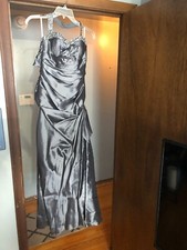 Long Silver Prom Dress, Slightly Backless with a tie, Size 4 - Worn Once