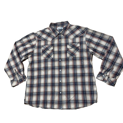 Urban Pipeline Up Shirt Men XXL Brown Plaid Pearl Snap Western Cowboy 2XL 50''
