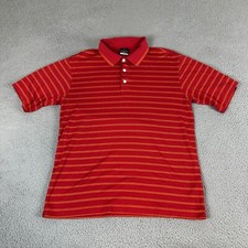 Nike Polo Shirt Mens Small Red Striped Cotton Dri-Fit Golf Collared Short Sleeve