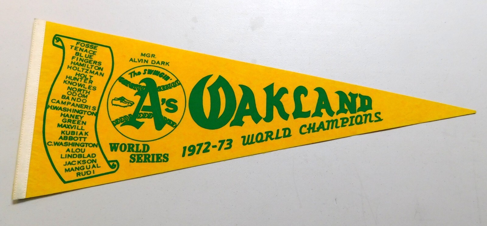 Vintage 197273 OAKLAND A'S World Champions Yellow Pennant MLB