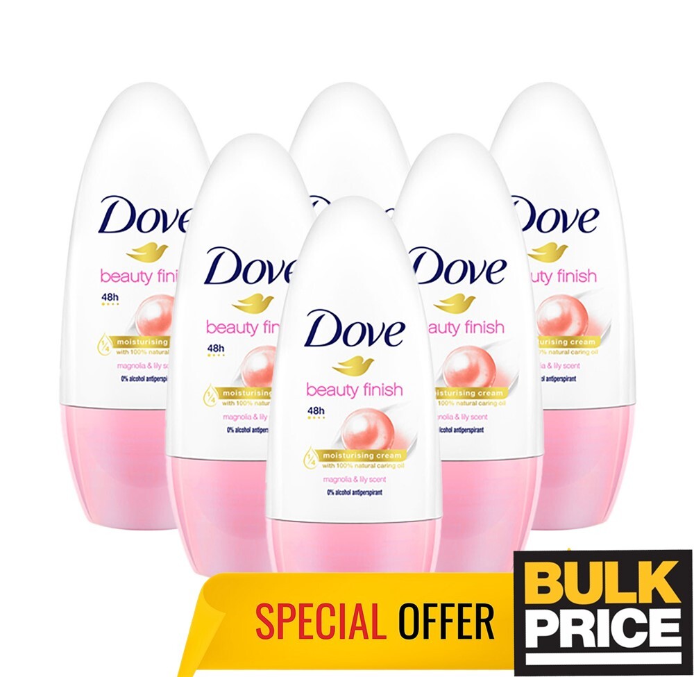 Dove Beauty Finish 48H Sweat & Odor Protection Roll-On Deodorant 50ml 6-Pack