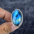 Natural Blue Labradorite Gemstone Handmade 925 Sterling Silver Ring Gift For Her