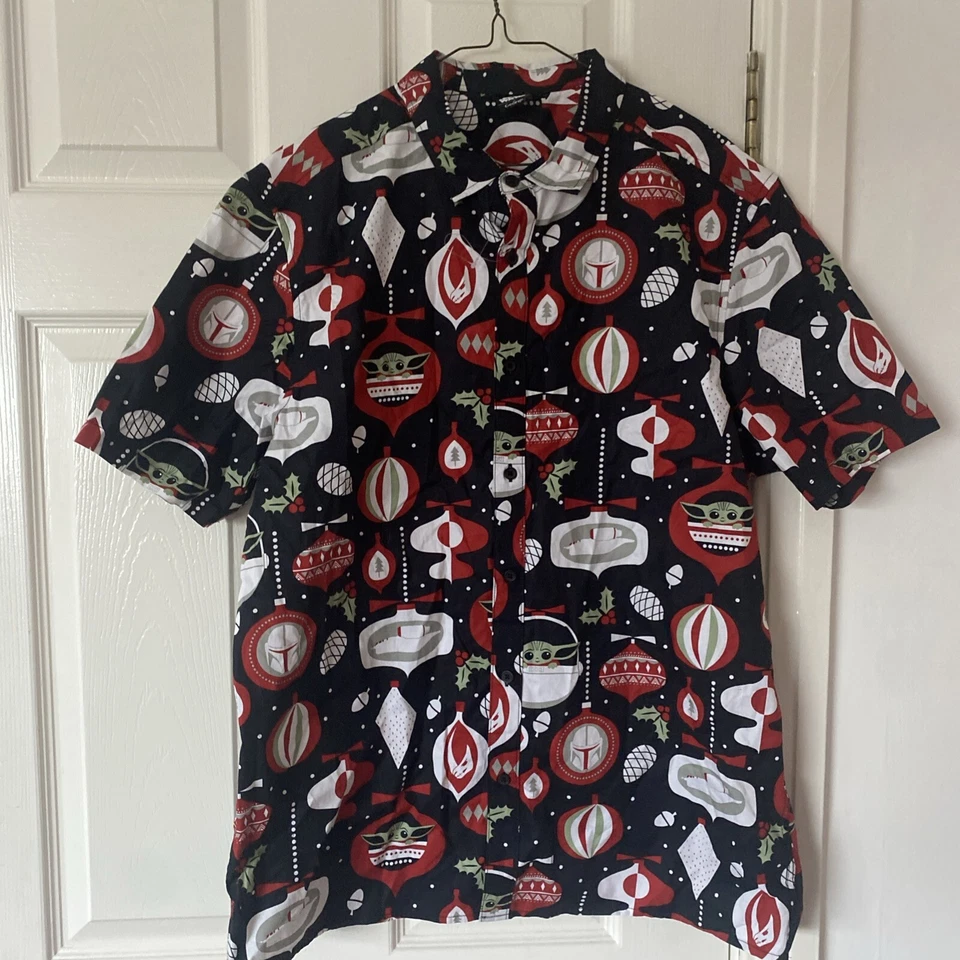 Disney George Star Wars Christmas Short Sleeve Shirt Cotton Large - Image 2 of 4