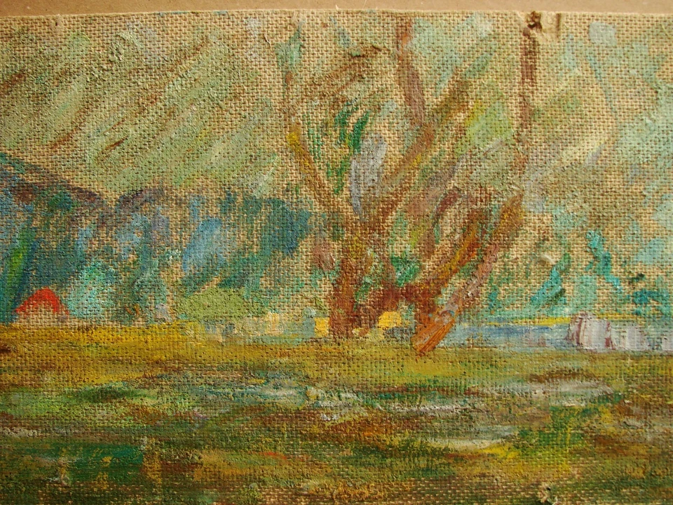 Pintura al óleo soviética ucraniana postimpresionismo paisaje marino montañas río prado Foto 2 de 4