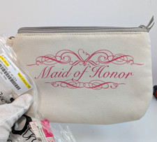 Thirty-One Mini Zipper Pouch Maid of Honor 051B Natural Gray Lining Pink 31 NEW