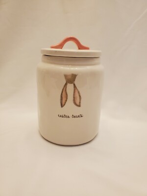 Rae Dunn Easter Treats Canister Jar White Handle Bunny Ears Large