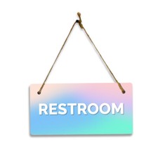 Restroom 5x10 Hanging Plus Wall or Door Sign  Rustic Twine