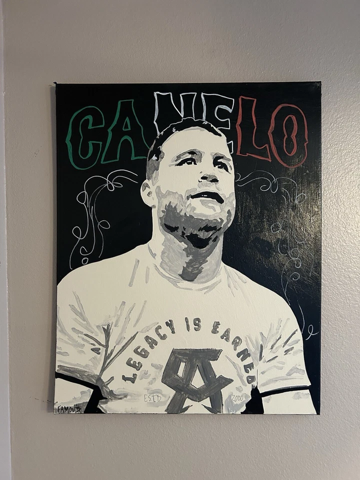 Акриловое произведение искусства Canelo Alvarez 24x30 дюймов с ручной росписью легенда мексиканского бокса - Изображение 2 из 2