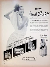 1951 COTY Liquid Shakti Fragrant Refreshing Body Rub Vintage Print Ad Bathing