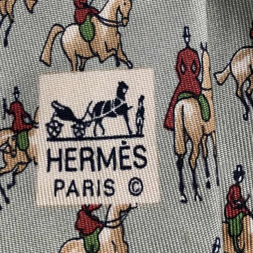 HERMES Gris Topo Ecuestre Seda Sarga Corbata - Imagen 5 de 9