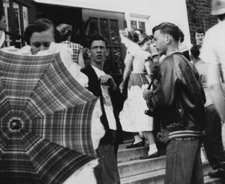 1950s Candid Group High School Boys Girls Smiling Teenage Friends