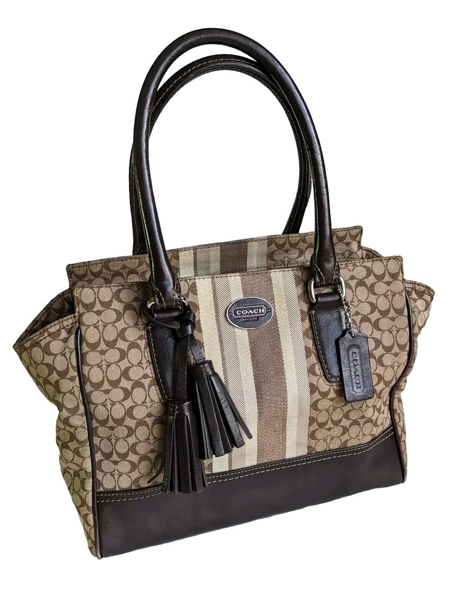 COACH 70th Anniversary プレート(非売品) COACH Legacy Signature Stripe Candace Carryall Brown Purse D1226