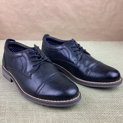 Steve Madden BOLIVERR Black Leather Boys Kids Shoes Lace Up Oxford Wingtip Sz 4