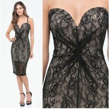 NWT BEBE Sheila Strap Optional Deep V Lace Lined Dress Sexy Cocktail Size 4