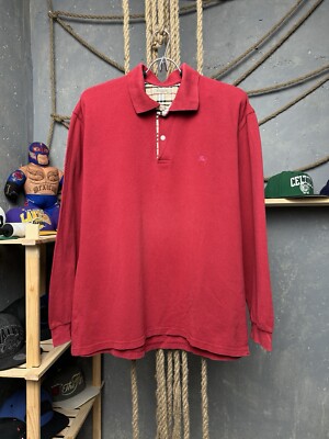 Vintage Long Sleeve Polo Burberry Mini Logo Red Size XL Men London