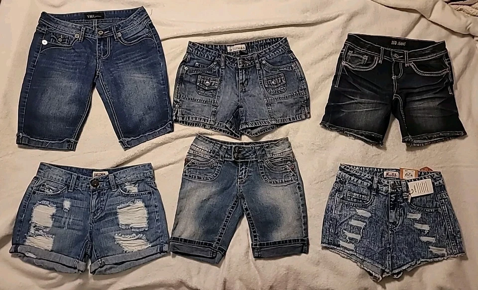 NICE!! Lot of 6 Women's Ladies 0 Denim Shorts YMI MUDD ZCO ARIZONA JEANS ANGELS