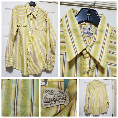 Vtg Old Kentucky Shirt Men 34 16 Yellow Western Pearl Snap Cowboy Sawtooth 60s