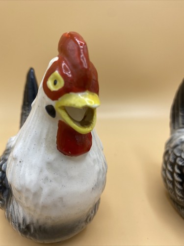 RARE ROYAL JAPAN 4” BLACK & WHITE HEN ROOSTER CHICKENS FIGURINES - Picture 10 of 12