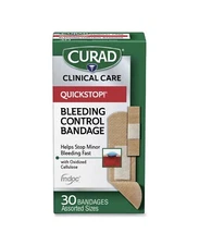 3 Boxes CURAD Quick Stop! BANDAGES for Bleeding Control Assorted Fabric Ea 30ct