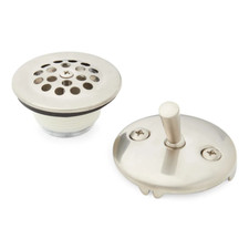 Signature Hardware 446704 Alcove Tub Drain Trip Lever Overflow Cover, Brushed