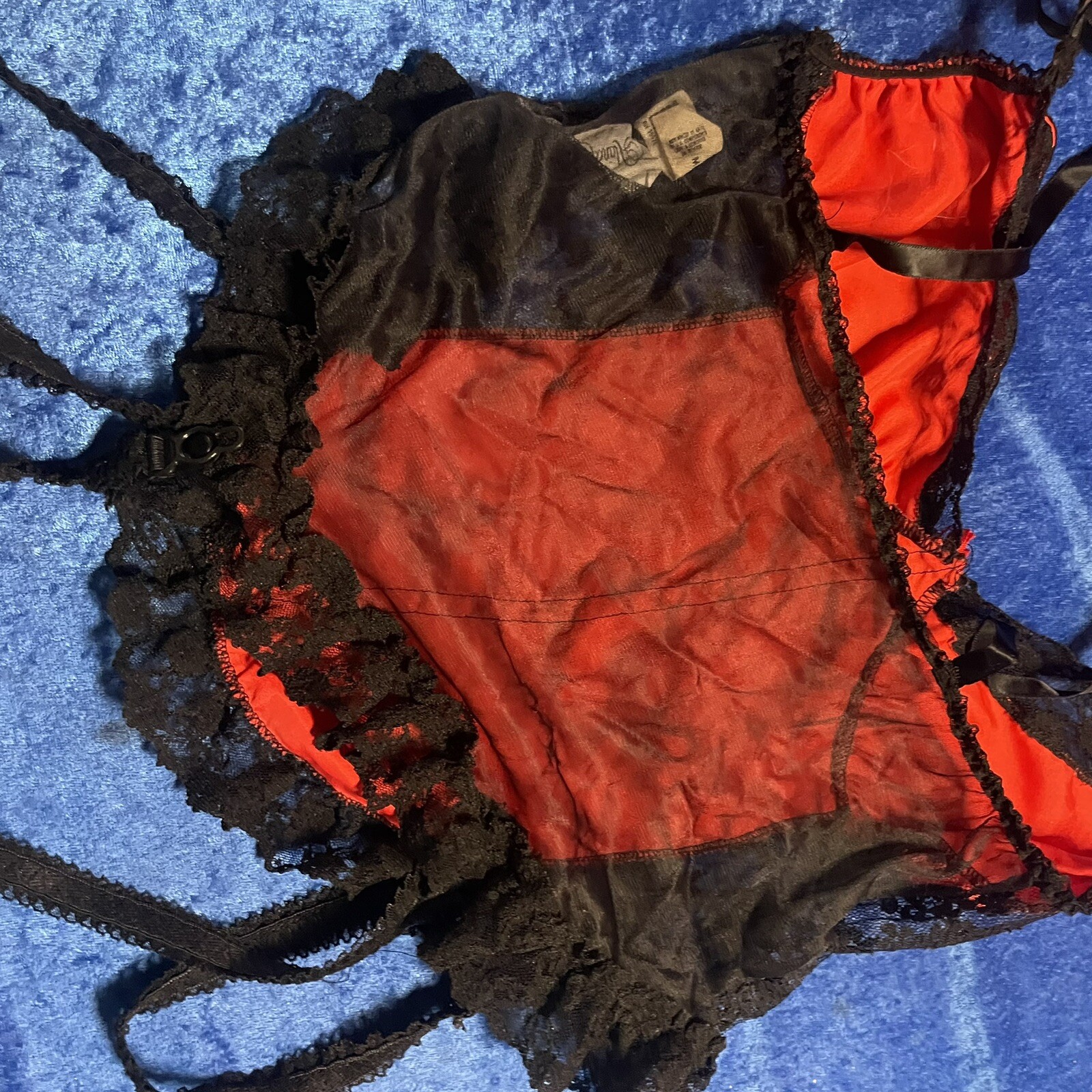 Vintage Alana Gale Lingerie Cami Top Garter Straps Red Black Mesh Lace Pinup