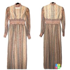 Vintage 60s Romantic Maxi Dress Cottagecore Victoriana Fairiecore Prairie BT 