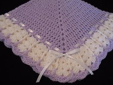 NEW Handmade Crochet Baby Blanket Afghan Lt. Lilac and White 