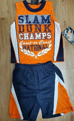 MAD GAME Baby Boy 2-piece Tank and Short Set - Size 12 Months- ORANGE/NAVY NEW!