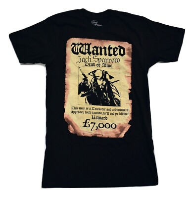 Pirates of the Caribbean Mens Captain Jack Sparrow Movie Poster Shirt New Small