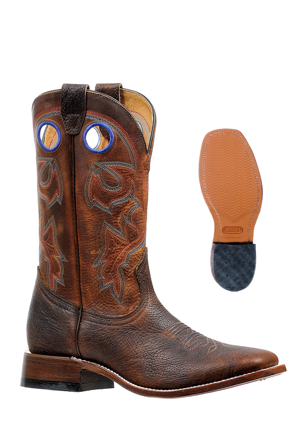 Bottes Boulet bout carré large marron de travail western pour homme