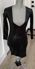 Black Long Sleeve V-Neck Low Plunge Body Con Dress. Medium N22