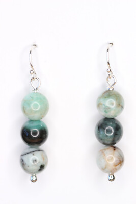 Emerald Green 9mm Ball Natural Gemstone .925 Sterling Silver Earrings 1 3/4''