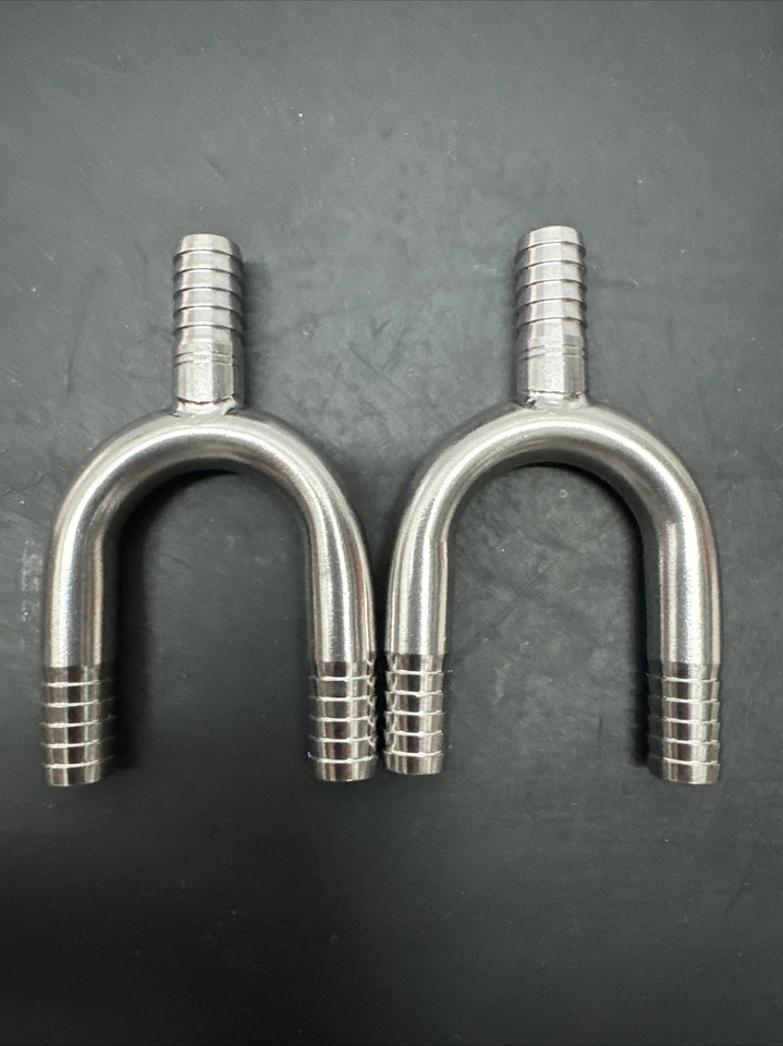 (2) FOOD GRADE STAINLESS STEEL 3/8" BARB Y HOSE FITTING ADAPTERS SPLICERS