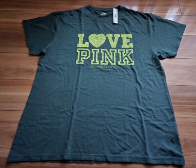 NWT Victorias Secret PINK campus cotton vintage tee shirt top S green