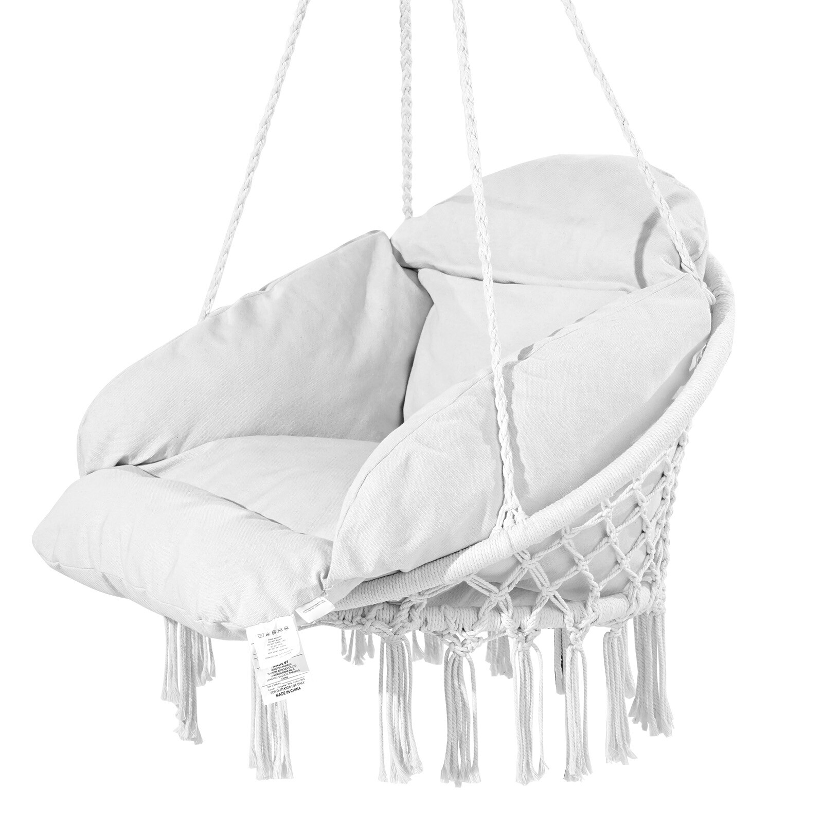 Hammock Chair Macram&eacute; Swinging Hanging Chair with Cushion Indoor & Outdoor