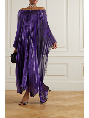 purple lame dress $5290 NEW Oscar de la Renta Cape Pleated Silk Lame Caftan Purple Dress Gown  2 4