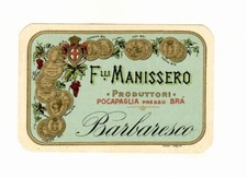 Etichetta vintage originale Vino Barbaresco Fratelli Manissero Bra (Cuneo)