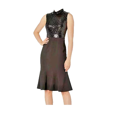 Maggy London Band Collar Mermaid Women's Dress Black : 8