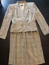 Vintage Liz Claiborne Collection Double Breasted Blazer 6 Glen Plaid Skirt Suit