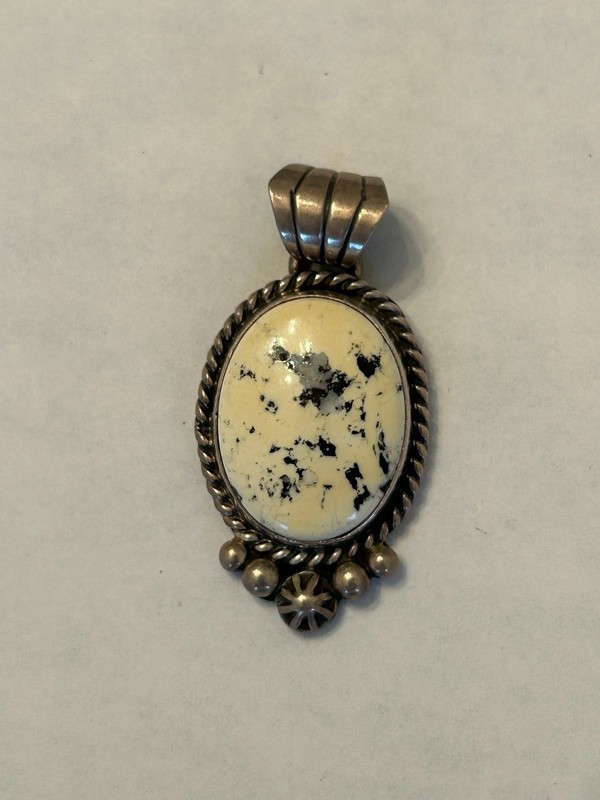 Vintage Signed B Navajo White Buffalo Pendant  aL21