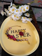 Swarovski Retired Fushia Ring Size 60 And Bracelet Set Gold Tone Vgc