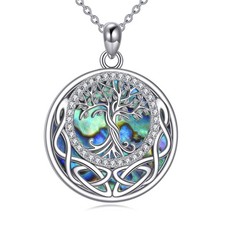 Tree of Life Necklace Sterling Silver Abalone Shell Celtic Knot Pendant Necklace