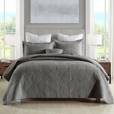 Grey Palm Tree Soft Cotton Quilt Set - Queen Size for Couples