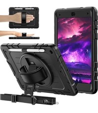Black Rugged Case For 10.2 Inch iPad 9,8,7 Gen 360  Swivel Hand Strap, Kickstand