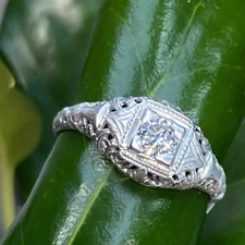 2.5Ct  Art Deco Style Lab Created Diamond Engagement 14K White Gold Finish Ring