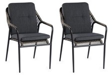 Gartenstuhl 2er Set Balkonstuhl Terrassenstuhl Kissen Anthrazit Olefin Aluminium