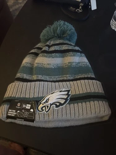 Philadelphia Eagles Black, Green & White NFL New Era Pom Knit Hat Cap Brand New
