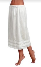 New Feminine Silky Sensuous White Satin 3 Tiered Lace Hem Half Slip Plus 3XL NEW